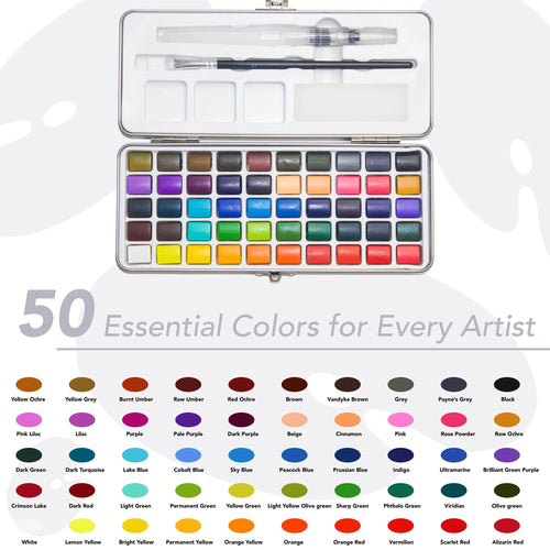 50 Colors Watercolor Paint Set